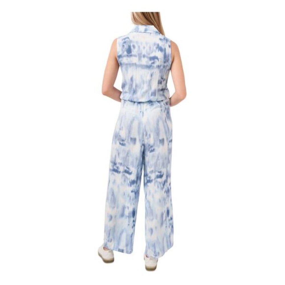 NWT Vince Camuto Blue Tie Dye Sleeveless Button Up Tie Front Jumpsuit Size XL - Picture 12 of 12